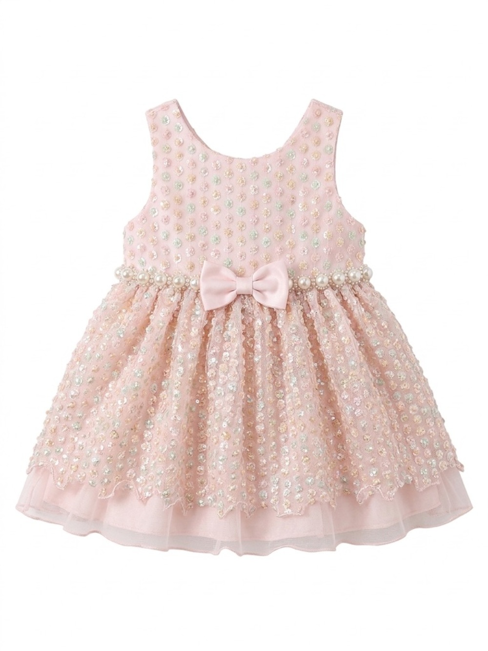 :
Pink Baby Girl Party Dress 24M | Sparkly Tulle Dress with Bow & Pearls